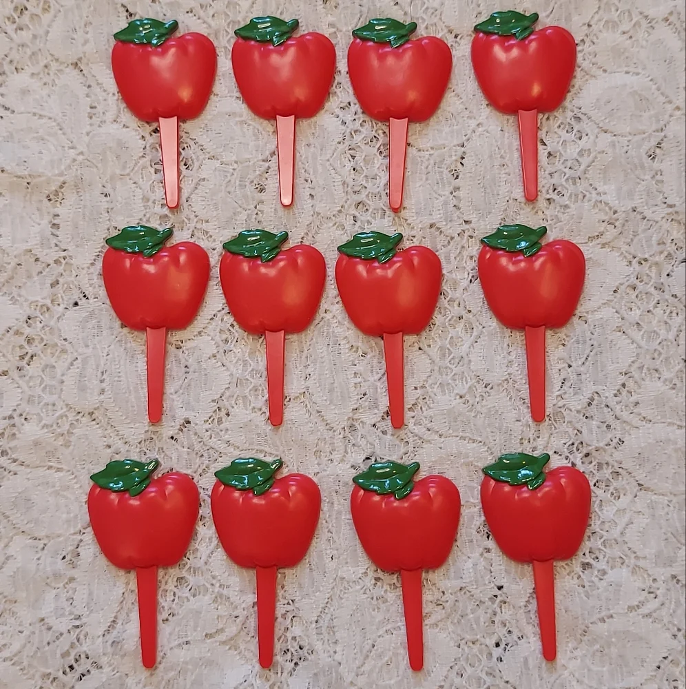 12 Cute Red Apple Cupcake Picks Decopac Decopics For Cupcakes or Crafting